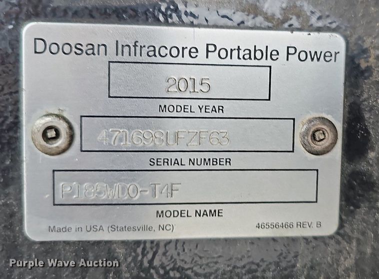image for item MH9403 2015 Doosan P185WDO-T4F  air compressor