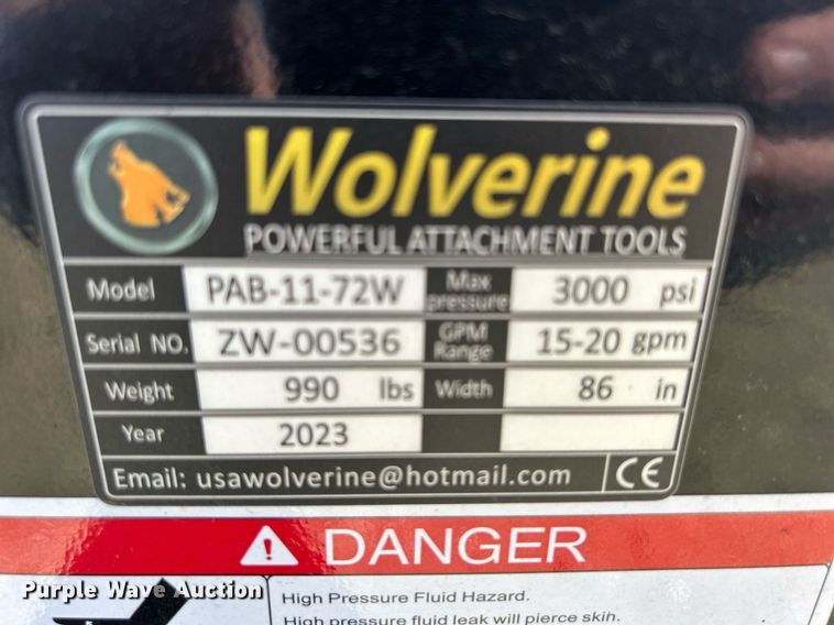 image for item MO9061 2023 Wolverine PAB-11-72W  skid steer broom