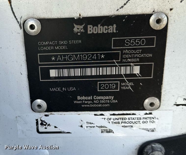 image for item MQ9458 2019 Bobcat S550  skid steer loader