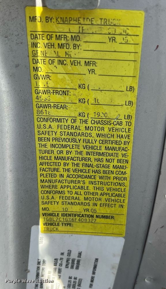 image for item NA9202 2006 Chevrolet C7500  dump flatbed truck