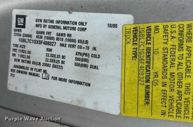 image for item NA9202 2006 Chevrolet C7500  dump flatbed truck