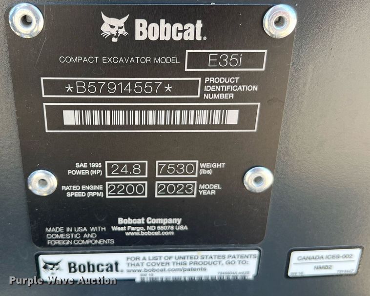 image for item NA9231 2023 Bobcat E35i R2 Series  mini excavator
