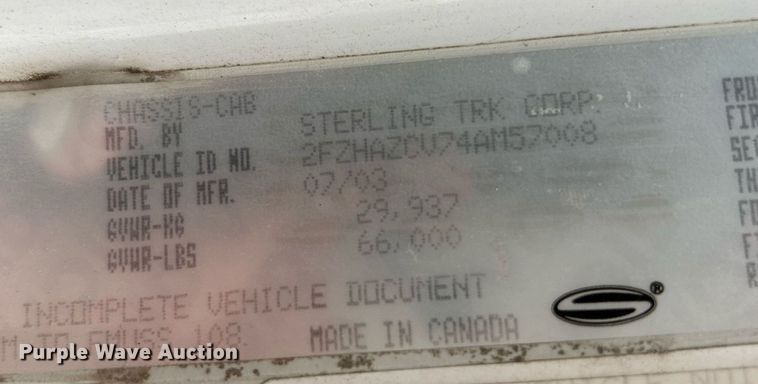 image for item NQ9835 2004 Sterling L9500  dump truck