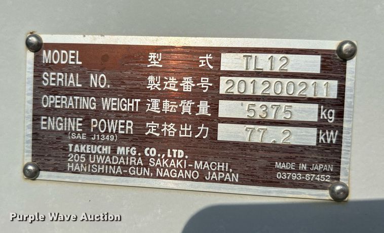 image for item NQ9868 2013 Takeuchi TL12  tracked skid steer loader