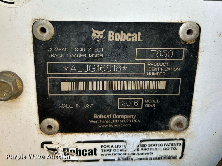 image for item NQ9887 2016 Bobcat T650  tracked skid steer loader
