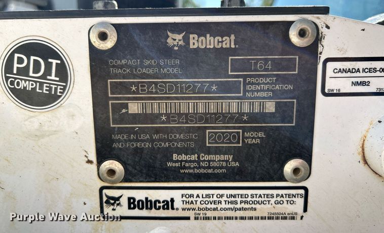 image for item NQ9888 2020 Bobcat T64  tracked skid steer loader