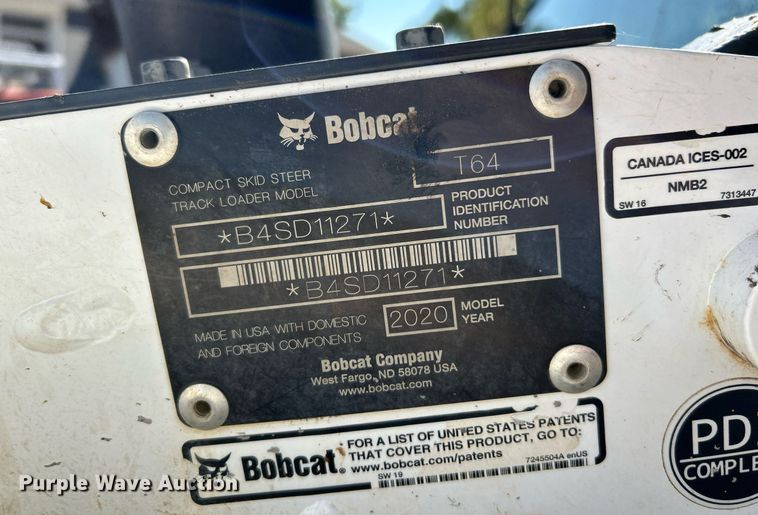 image for item NQ9889 2020 Bobcat T64  tracked skid steer loader