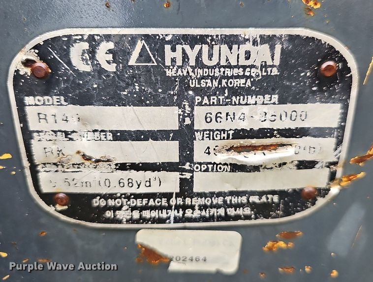 image for item NT9983 Hyundai R140  excavator bucket