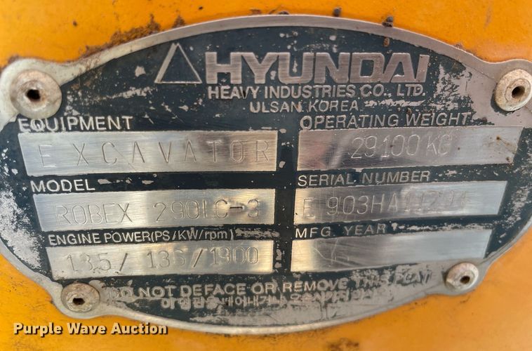 image for item NX9784 2001 Hyundai Robex 290LC-3  excavator