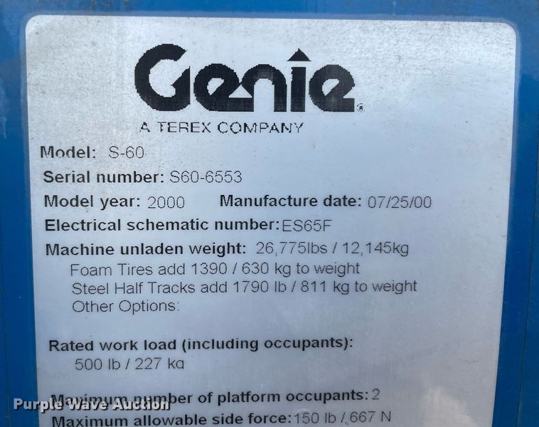image for item NY9924 2000 Genie S-60  boom lift