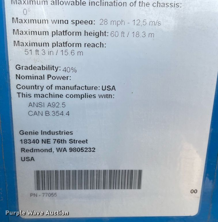 image for item NY9924 2000 Genie S-60  boom lift