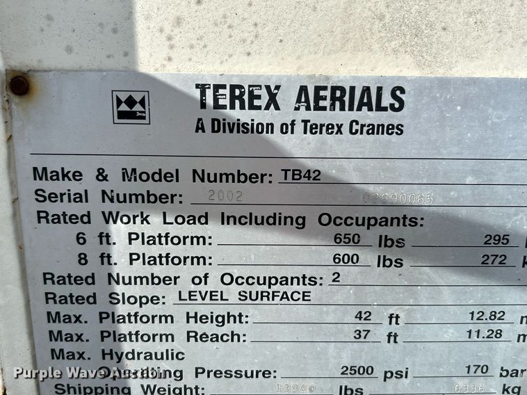 image for item NZ9032 2002 Terex TB42  boom lift