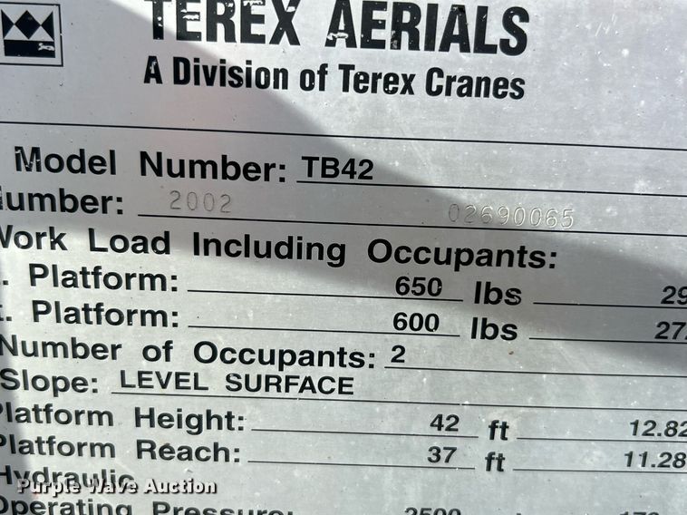 image for item NZ9032 2002 Terex TB42  boom lift