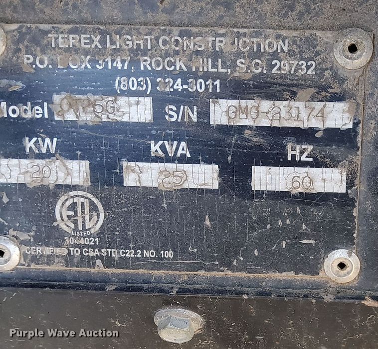 image for item OF9059 Terex T25G  generator