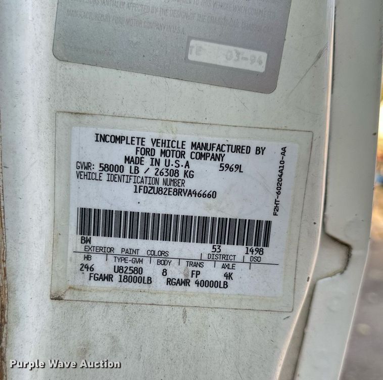 image for item OF9061 1994 Ford L8000  crane truck