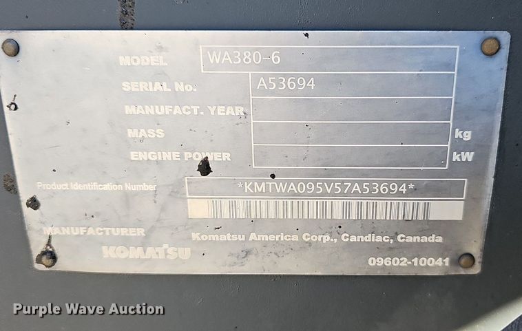 image for item OG9445 2010 Komatsu WA380-6  wheel loader