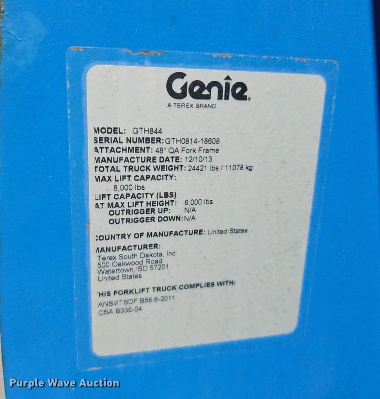 image for item OG9449 2014 Genie GTH844  telehandler