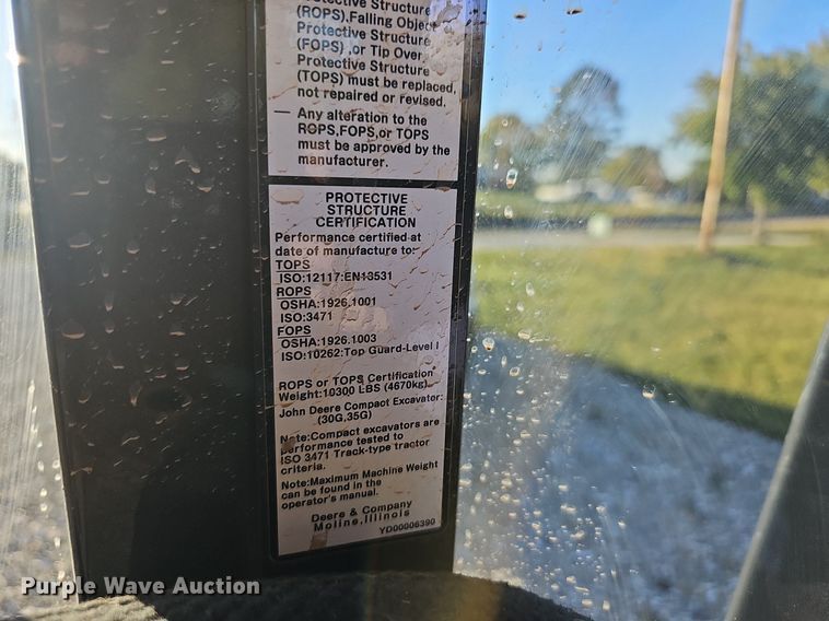 image for item OG9452 2019 John Deere 35G  mini excavator