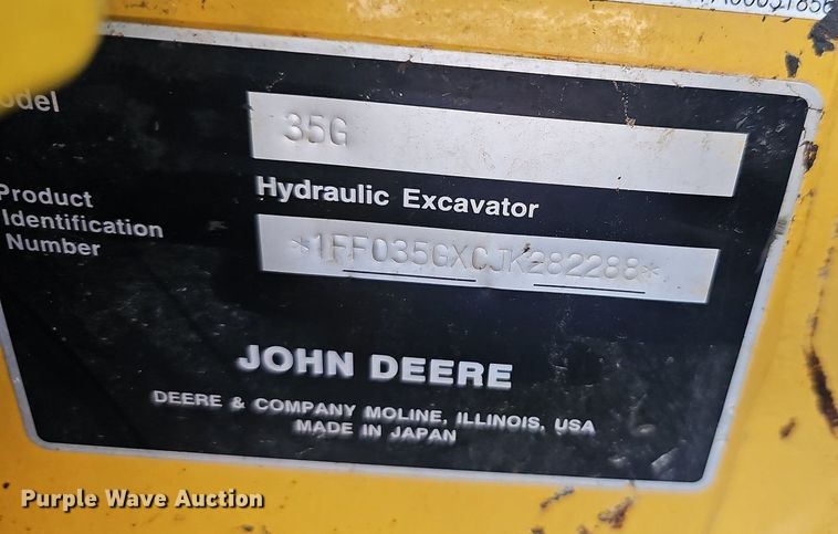 image for item OG9452 2019 John Deere 35G  mini excavator