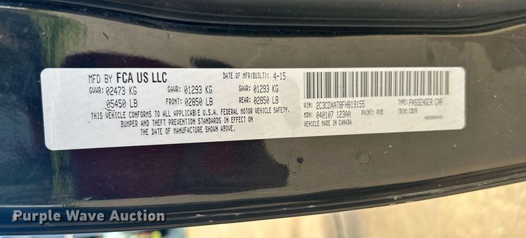 image for item DJ6344 2015 Dodge Charger Police