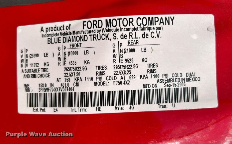 image for item DJ6345 2007 Ford F750 Super Duty XL  brush fire truck