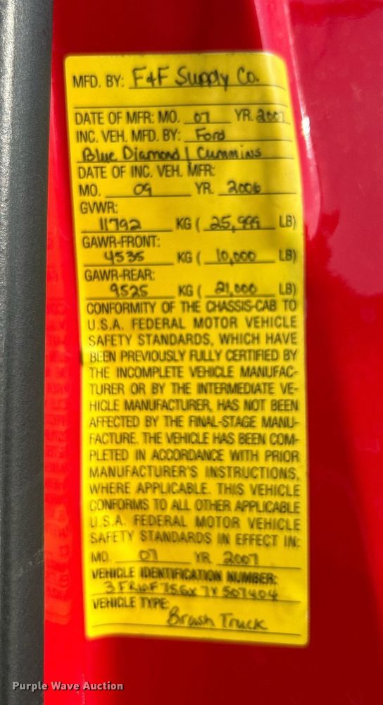 image for item DJ6345 2007 Ford F750 Super Duty XL  brush fire truck