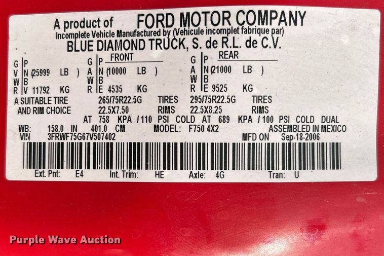 image for item DJ6346 2007 Ford F750 Super Duty XL  brush fire truck