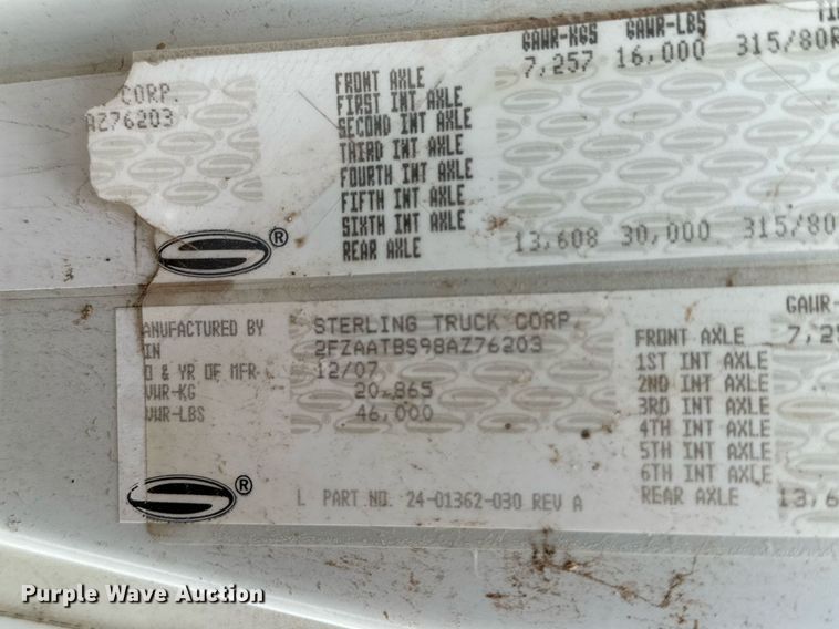 image for item DK2530 2008 Sterling L7500  refuse truck