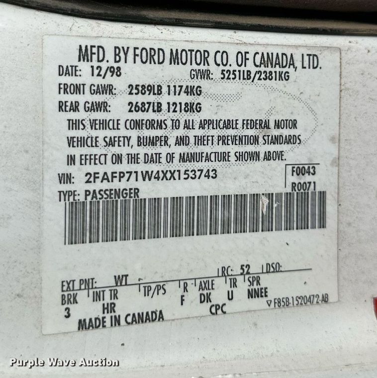 image for item DK2532 1999 Ford Crown Victoria Police Interceptor