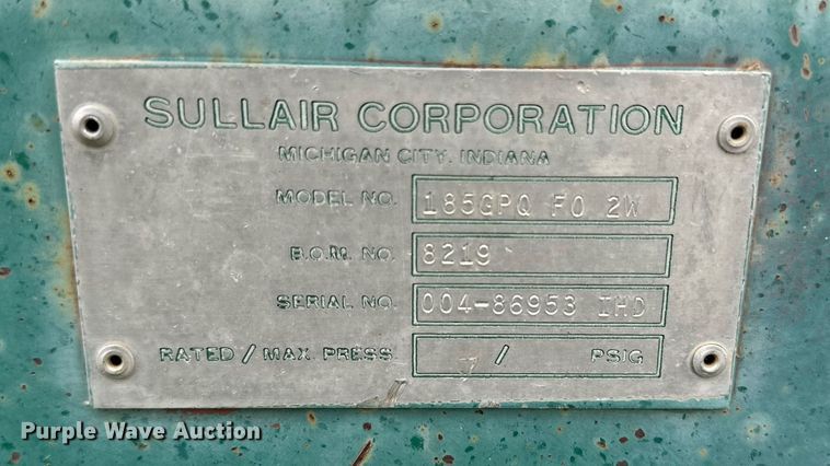 image for item DK2536 Sullair 185GPQ F0 2W  air compressor