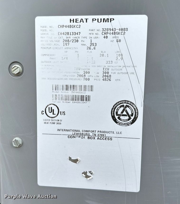 image for item DK2545 International Comfort Products CHP448GKC2  HVAC condenser unit