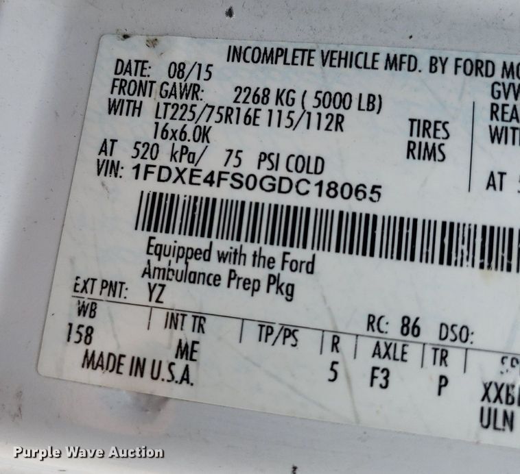 image for item DK7416 2016 Ford E450  ambulance