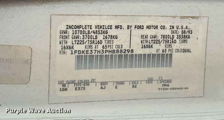 image for item DM6493 1993 Ford E350  box truck