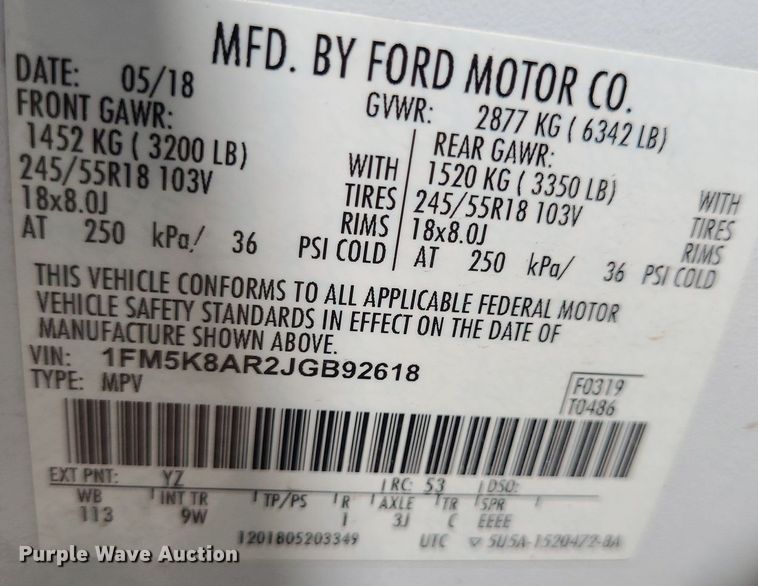 image for item DN8521 2018 Ford Explorer   Police Interceptor SUV