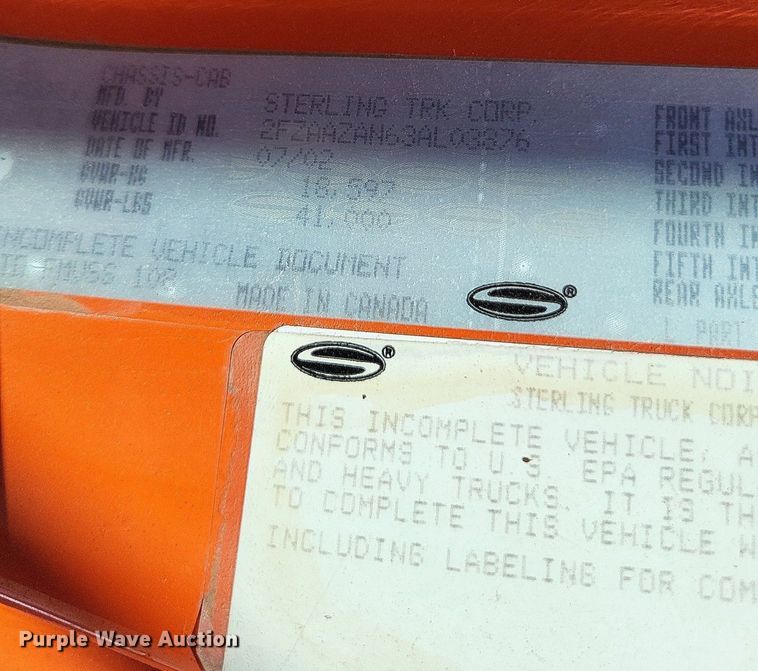 image for item DP5278 2003 Sterling L9500  dump truck