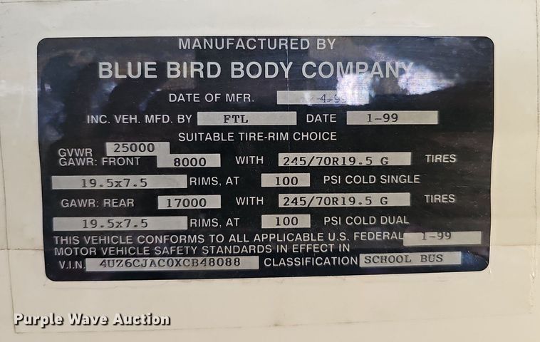 image for item DQ1194 1999 Freightliner FS65 Blue Bird  school bus