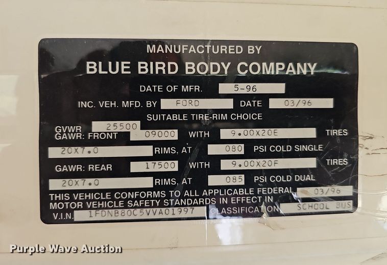 image for item DQ1195 1997 Ford Blue Bird M77239  school bus