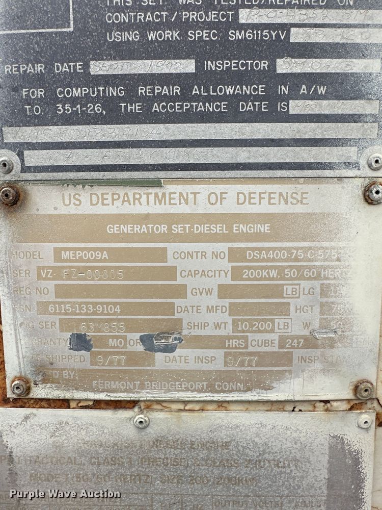image for item JY9616 1977 U.S. Department Of Defense  generator