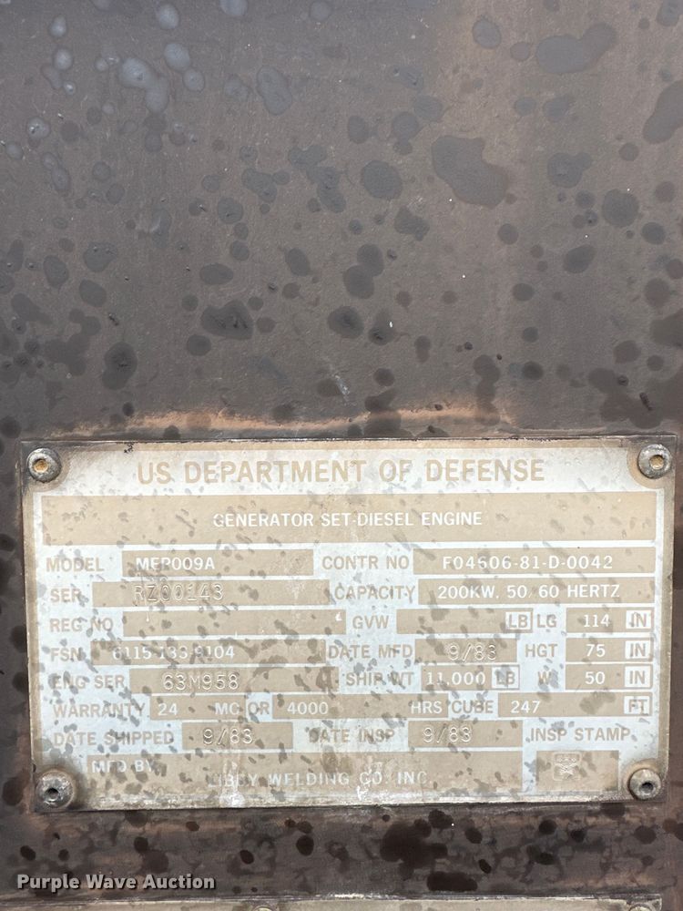 image for item JY9617 1983 U.S. Department Of Defense  generator