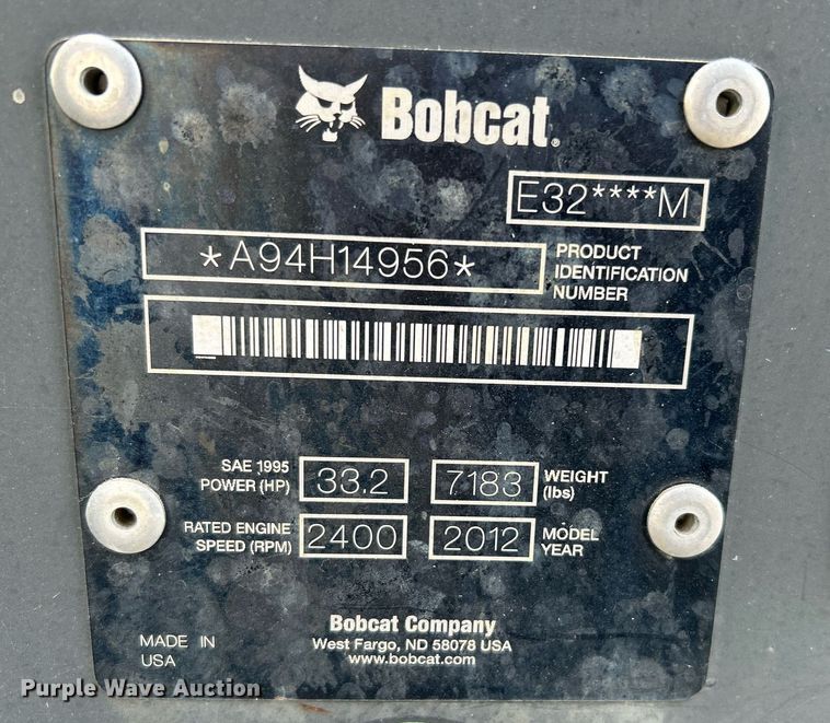image for item KH9493 2012 Bobcat E32  mini excavator