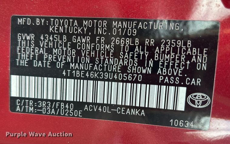 image for item KH9502 2009 Toyota Camry