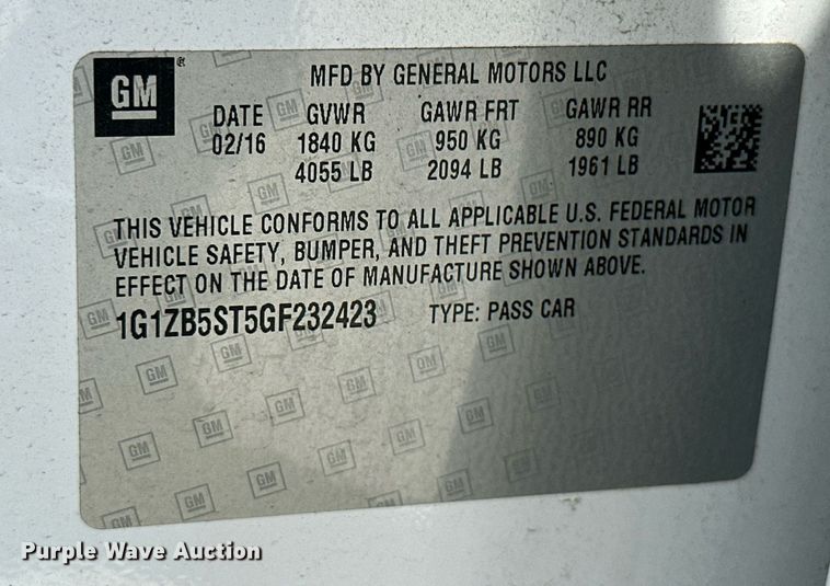 image for item KT9344 2016 Chevrolet Malibu