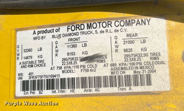 image for item LF9515 2005 Ford F750 Super Duty  dump truck
