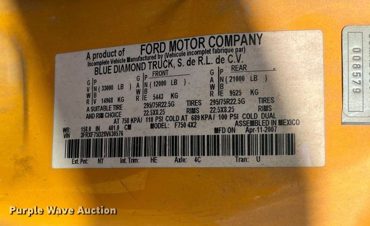 image for item LF9518 2008 Ford F750  water truck