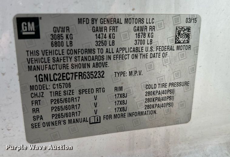 image for item LF9521 2015 Chevrolet Tahoe Police  SUV