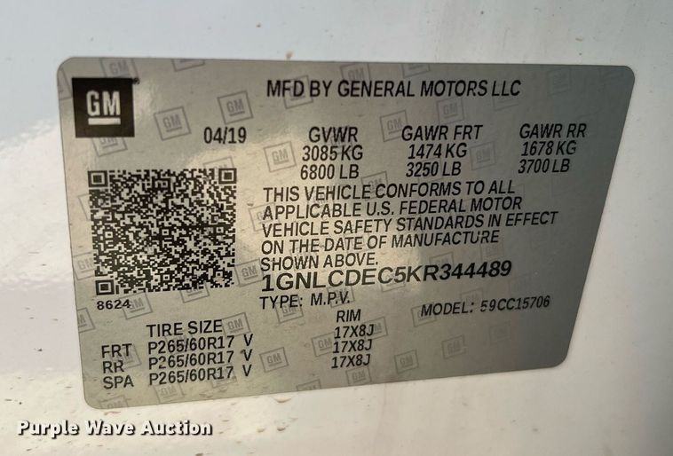 image for item LF9523 2019 Chevrolet Tahoe Police  SUV