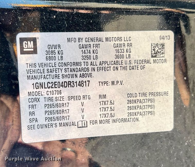 image for item LF9527 2013 Chevrolet Tahoe Police  SUV