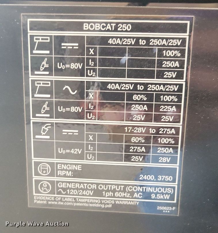 image for item LO9795 2019 Miller Bobcat 250  welder