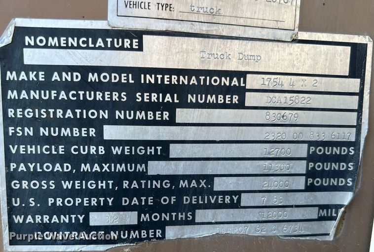 image for item LU9781 1983 International 1754  flatbed truck