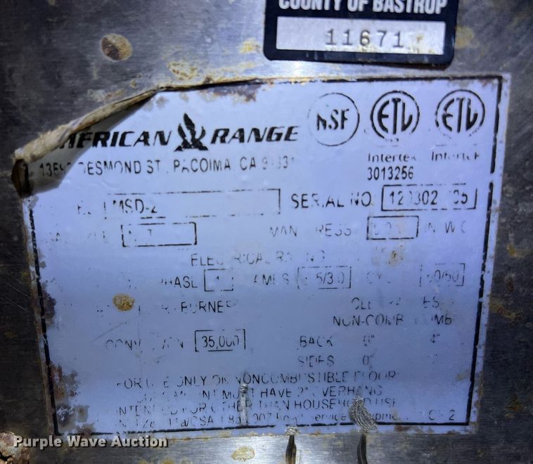 image for item LU9797 American Range  double oven